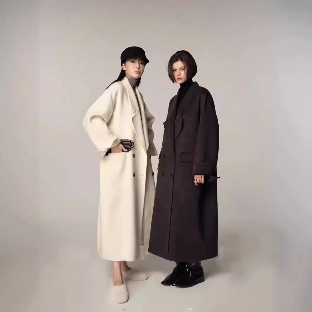 UMI MAO 900g Cotton Wool Double Sided Woolen Coat Women's Autumn Winter Arc Divided Cocoon Woolen Coat Femme