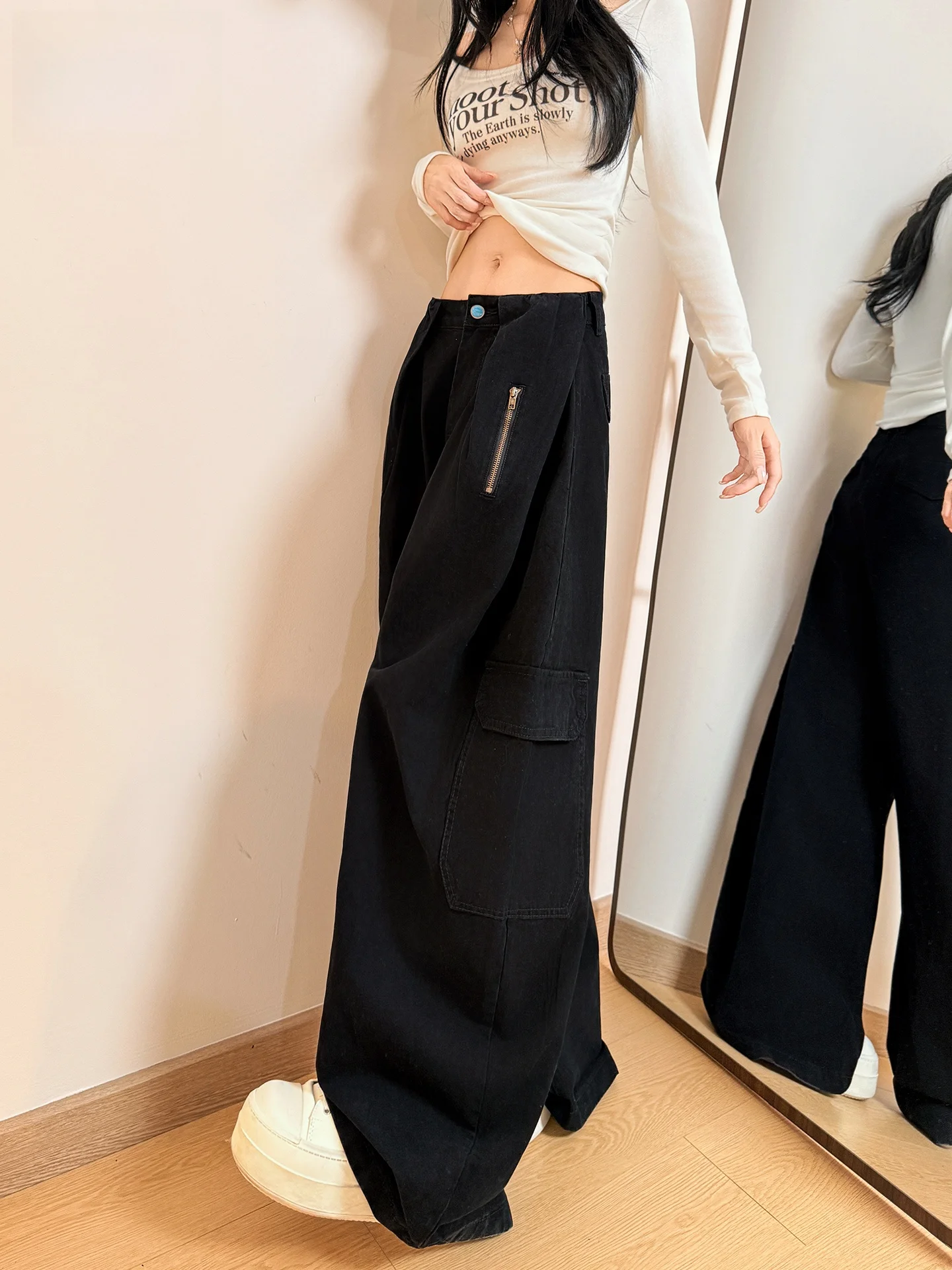 

Женские летние джинсы с высокой талией, широкими штанинами и прямым кроем, свободные, драпирующиеся, стройнящие, скрывающие бедра, повседневные, из хлопкового денима