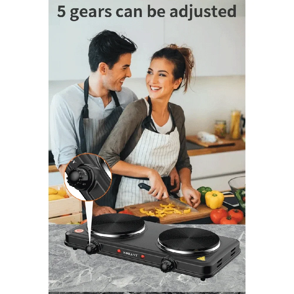 Multi Functional Household Kitchen Dual Pot Electric Stove2000W Dual Stove Adjustable Temperature Cooking Stove Portable Kitchen