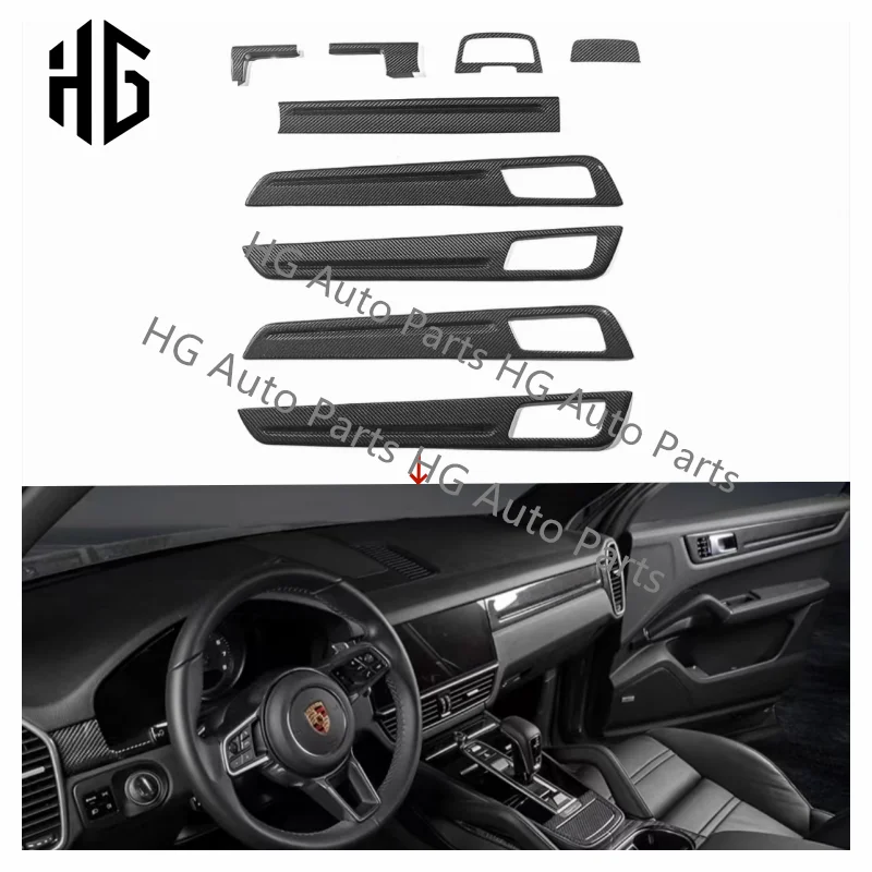 

9Pieces/set Glossy Carbon Fiber Interior Door Panel Cover Decoration Trims For Porsche Cayenne 9Y0 9YA Interior Parts