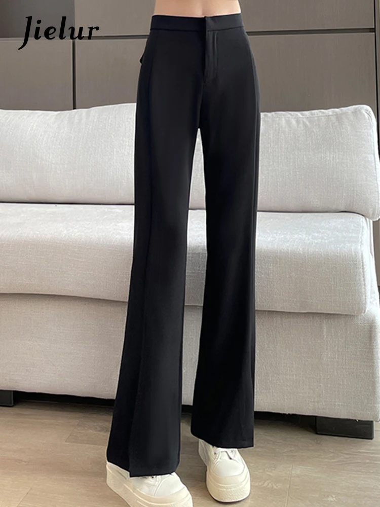 Jielur Summer Split Fashion Female Flare Pants New High Waist Slim Solid Color Casual Suit Pants Korean Style Simple Streetwear