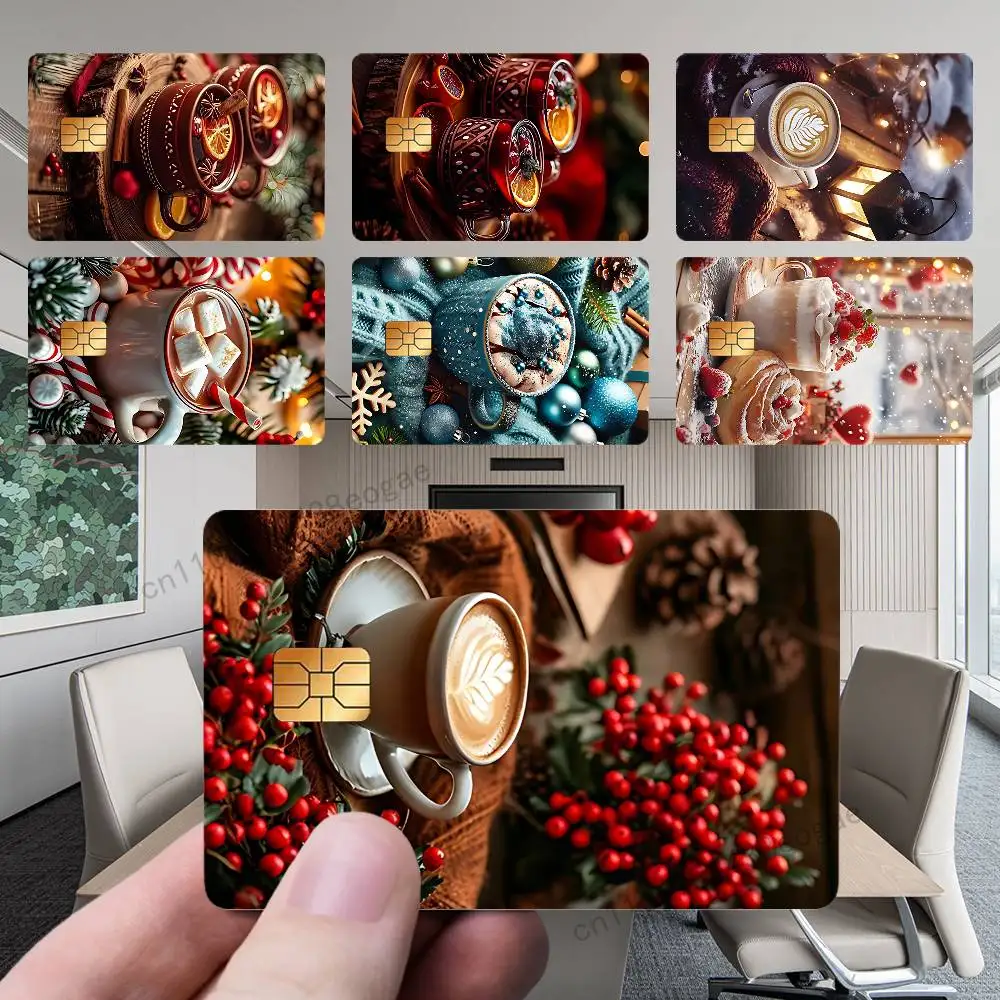 

Winter Christmas Art Cafe Card Sticker PVC Film Skin Sticker For Debit Waterproof 4PCS Film Small Large Chip