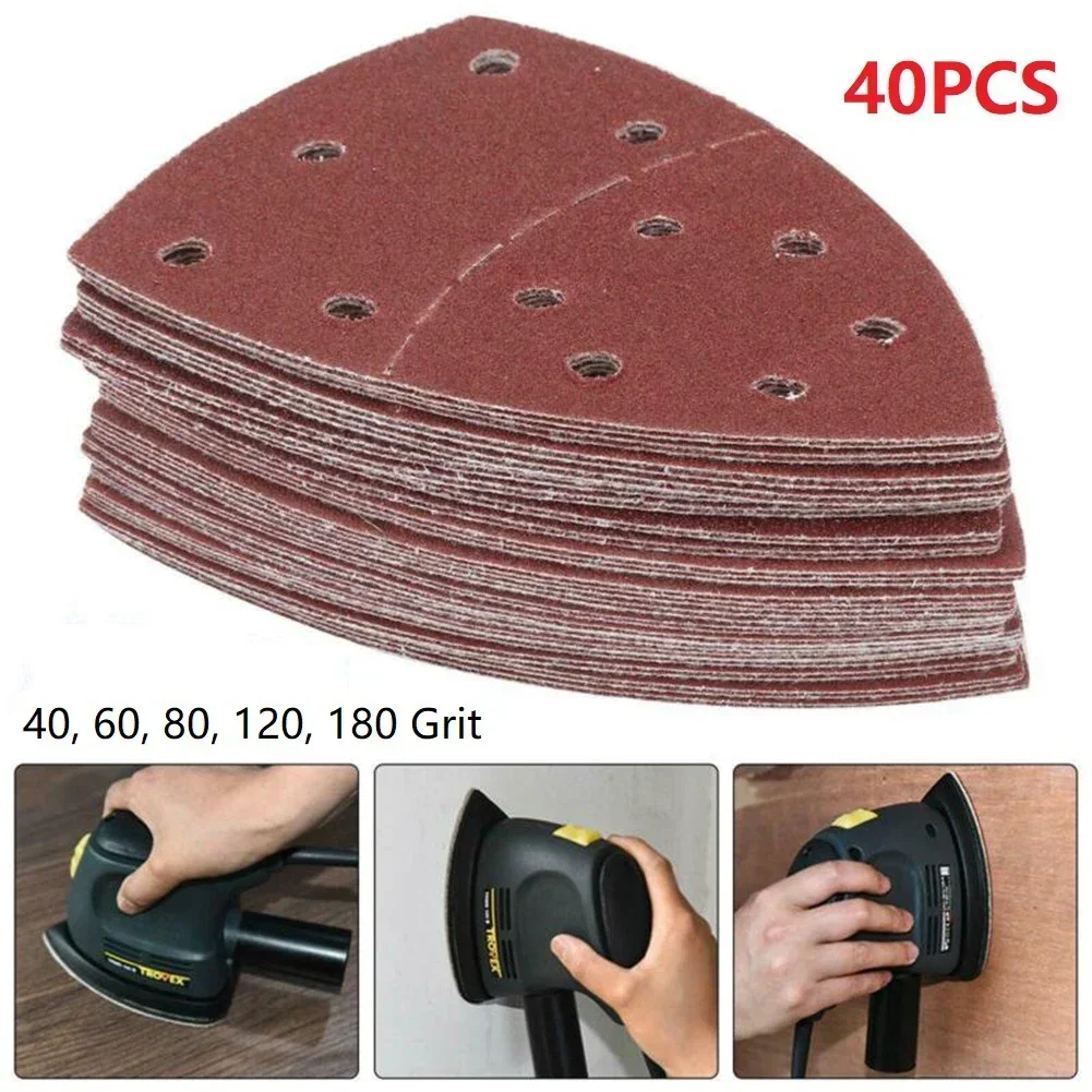 40Pcs Detail Palm Sander Mixed Grit for Fast Removal or Rough Flaking Abrasive Triangle Sandpapers Sheets for Bosch Psm 100A