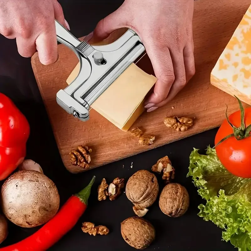Adjustable Stainless Steel Cheese Slicer; Flat Blade for Soft & Hard Cheeses; Essential Kitchen Tool with Durable Design