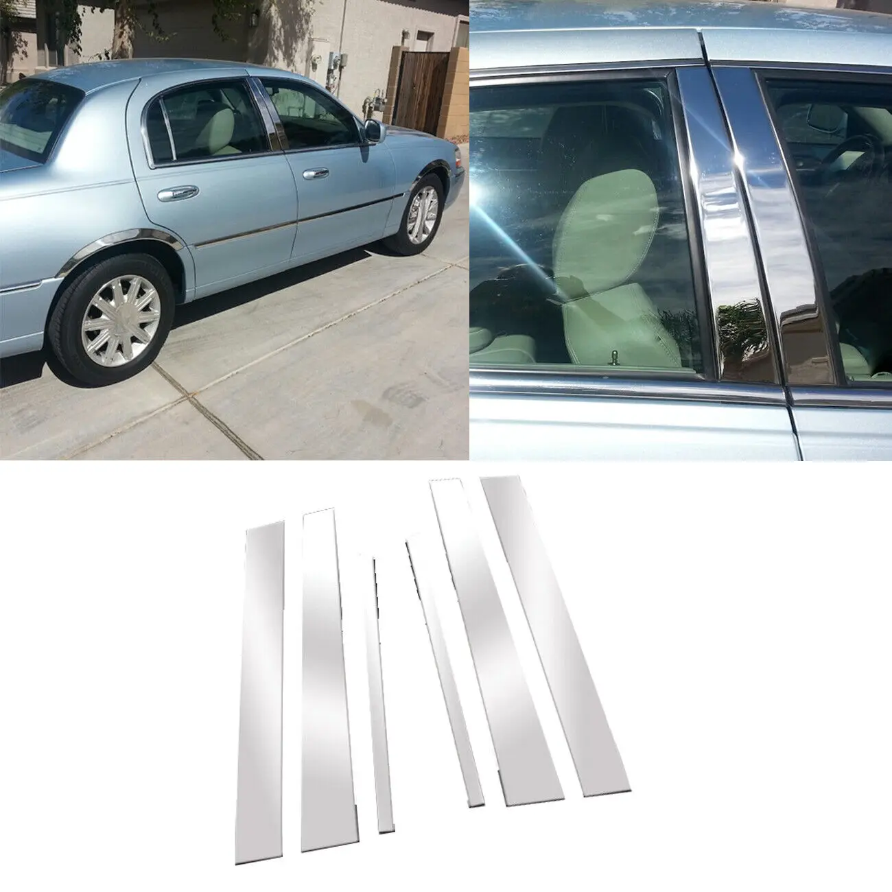 Silvery Pillar Posts Door Trim Window Cover Sticker Decal Fit For Lincoln Town Car 1998-2011