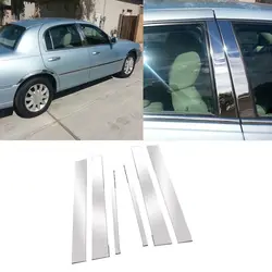 Silvery Pillar Posts Door Trim Window Cover Sticker Decal Fit For Lincoln Town Car 1998-2011