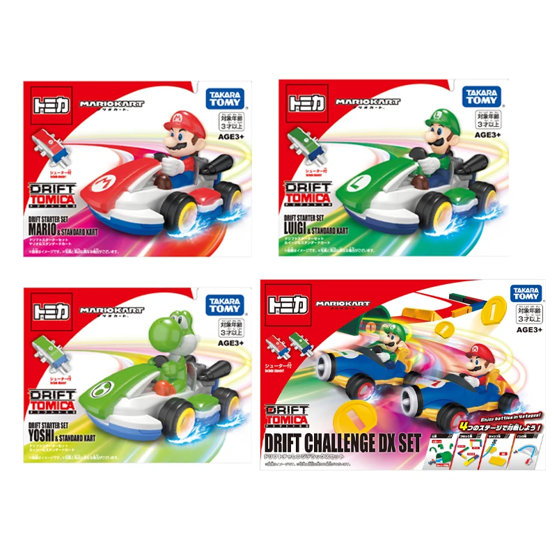 

Takara Tomy Drift Tomica Drift Challenge DX Set Mario Kart Drift Starter Set Luigi & Standard Cart Mini Alloy Car Model Toys