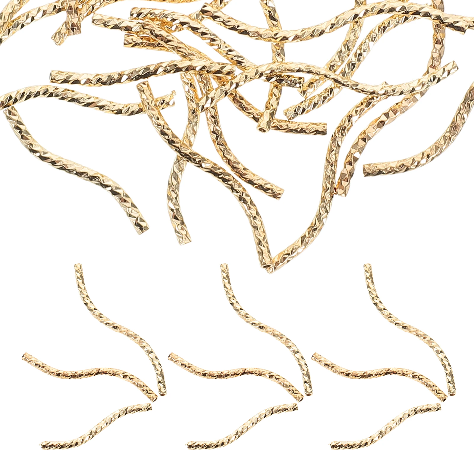 

30pcs Curved Tube Beads For Diy Jewelry Making Brass Golden Spacer Beads Versatile Sshape Design Longlasting Shine Easy