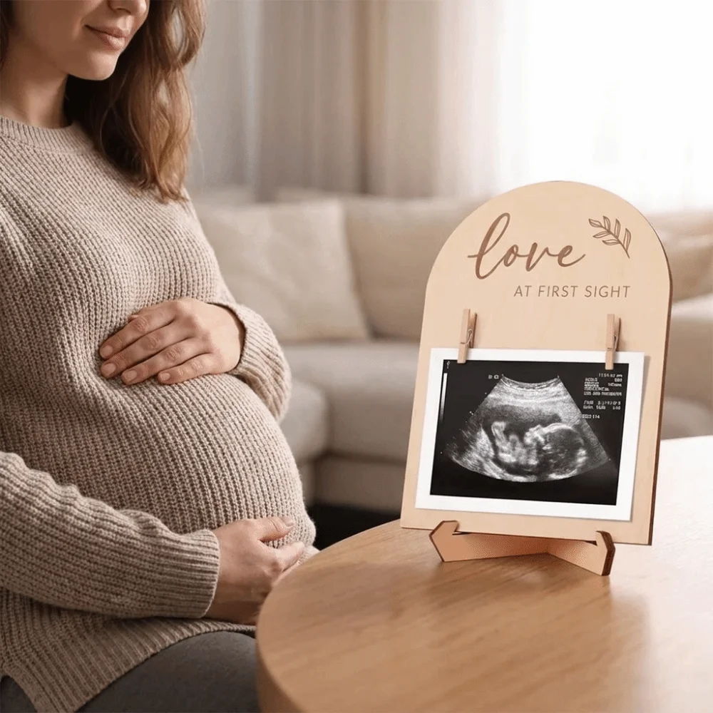 Wooden Stands Baby Ultrasound Frame Maternity Gift Stable Pregnancy Gift Frame with Clip Rustic Display Frame Memory Display