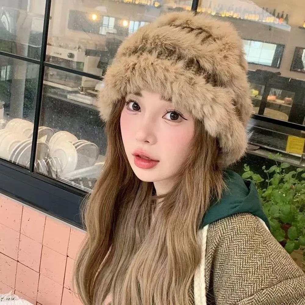Cozy Touch Polyester Fiber Bucket Hat Wide Brim Thick Knit Knit Beanie Lined Warm Soft Women Headwear Daily Outdoor