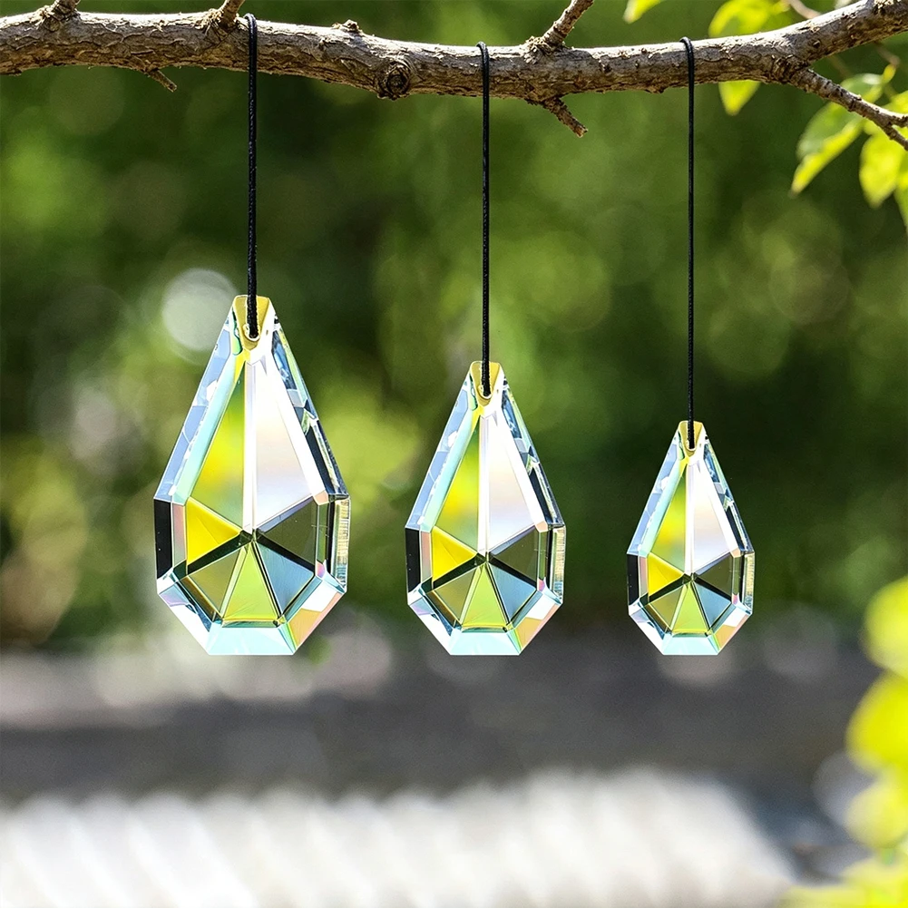 38/63mm Clear Suncatcher Chandelier Crystal Parts Faceted Convex Drop Prisms Hanging DIY Wind Chimes Pendant Window Garden Decor