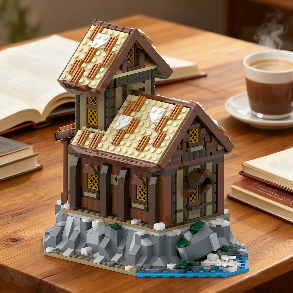 Blocs de construction modulaires MOC Hapel of Solitude, village médiéval viking classique, église, jouet en briques pour adultes