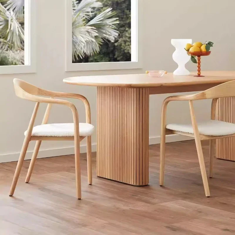

Scandinavian style, wooden furniture, white wax wood round dining table for living room meetings