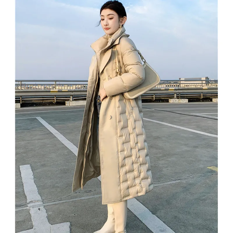 High grade Down Jacket Women 2023 Winter New Fashion Slim Temperament Duck down Coat With belt Female Long Parkas Warm Overcoat