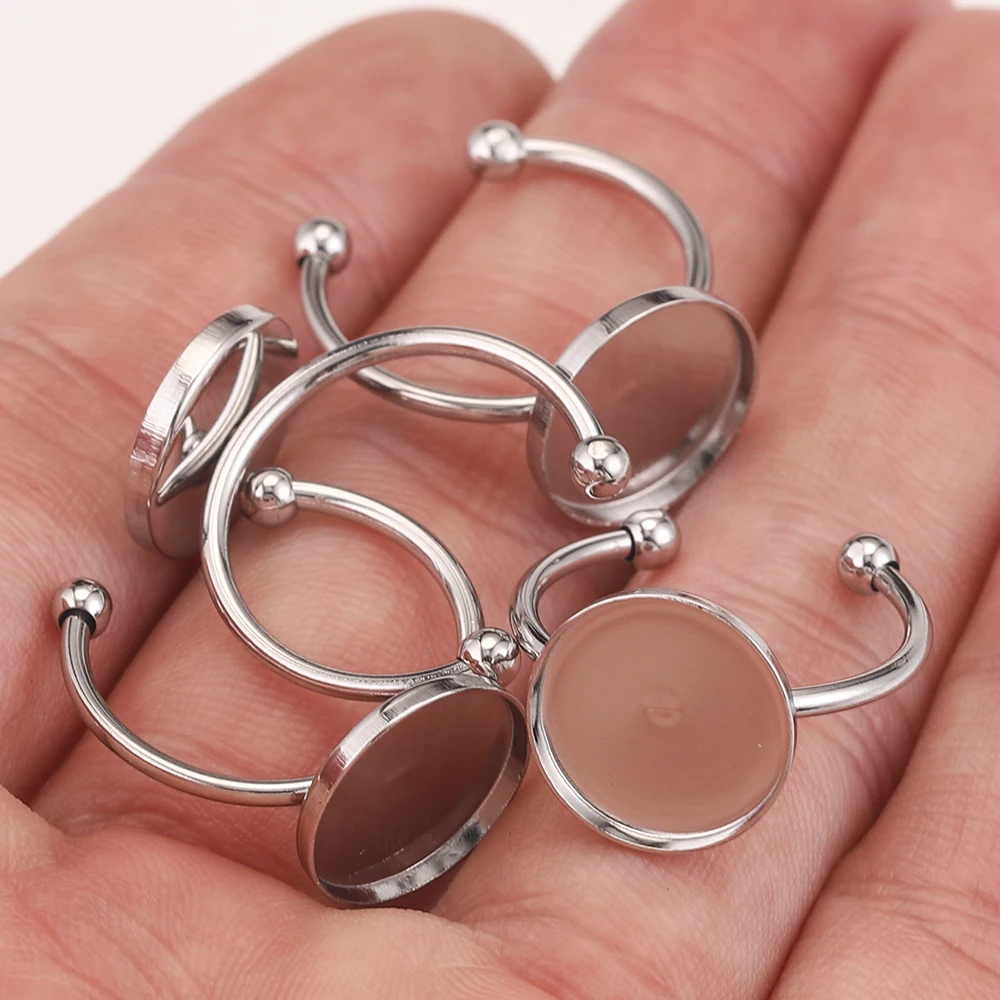 10 sztuk Fit 12mm nie blaknące ustawienia pierścienia puste szkło regulowane kaboszony ze stali nierdzewnej podstawa komponenty do wyrobu biżuterii DIY
