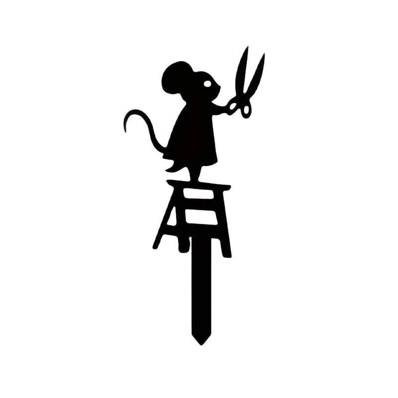 

1pc Silhouette Metal Garden Post With Scissors Mouse Design Art Deco Lawn Sign Creative Animal Sculpture Decorations