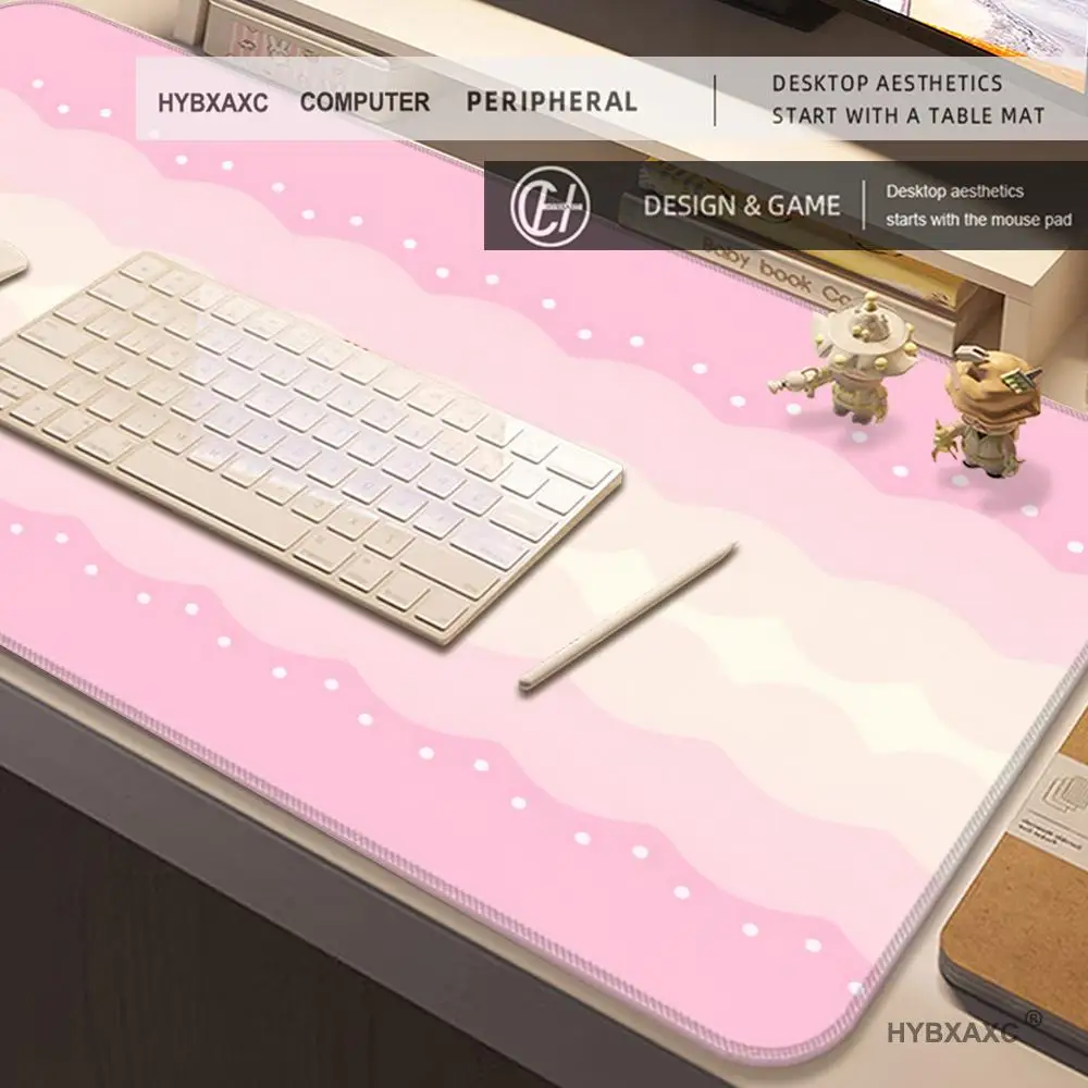 Pink Lace Strawberry Heart Plaid Cute Mouse Pad Kawaii Girl Extra Large Desk Mat Non-Slip Rubber Stitched Edge  Keyboard Mat