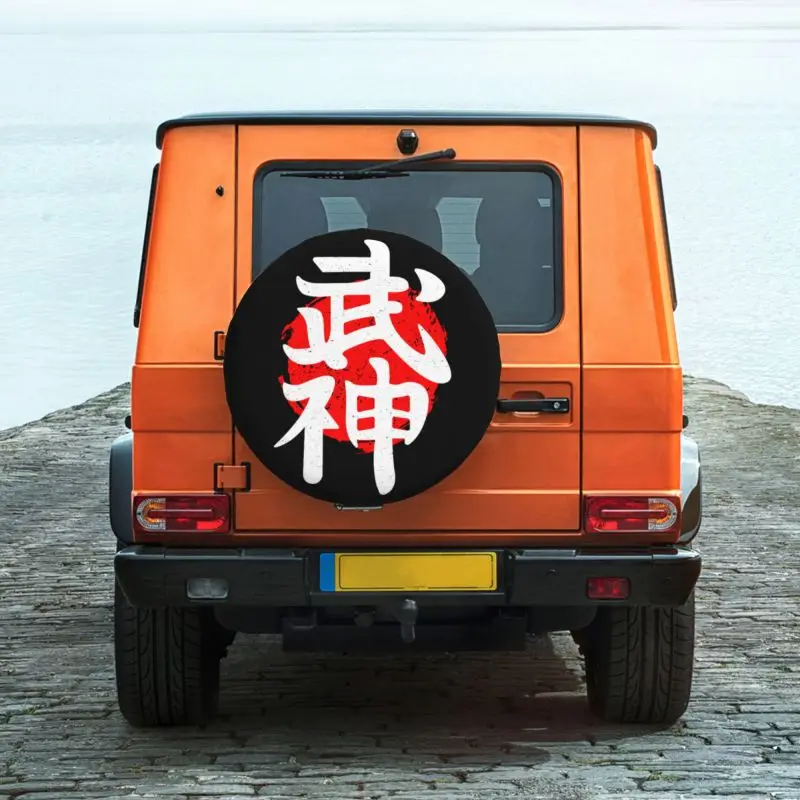 Custom Japanese Samurai Kanji Art Spare Wheel Tire Cover for Toyota Mitsubishi Suzuki Jeep RV SUV Trailer Vehicle Accessories