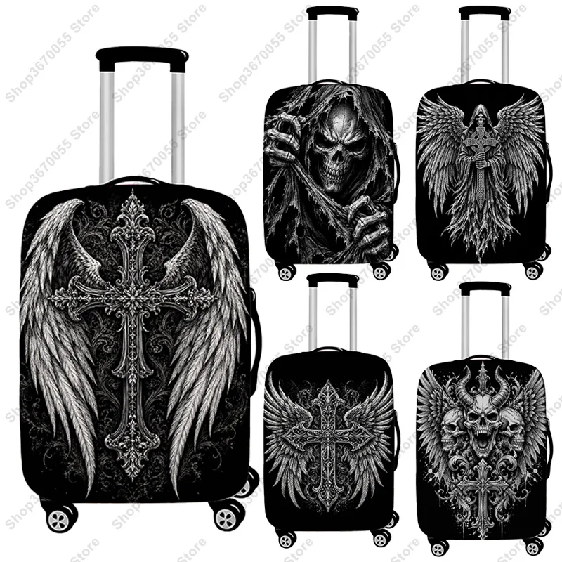 Punk Cross with Wing Luggage Cover Travel Accessories Grim Reaper Evil Skull Gothic Suitcase Covers Elastic Trolley Case Cover