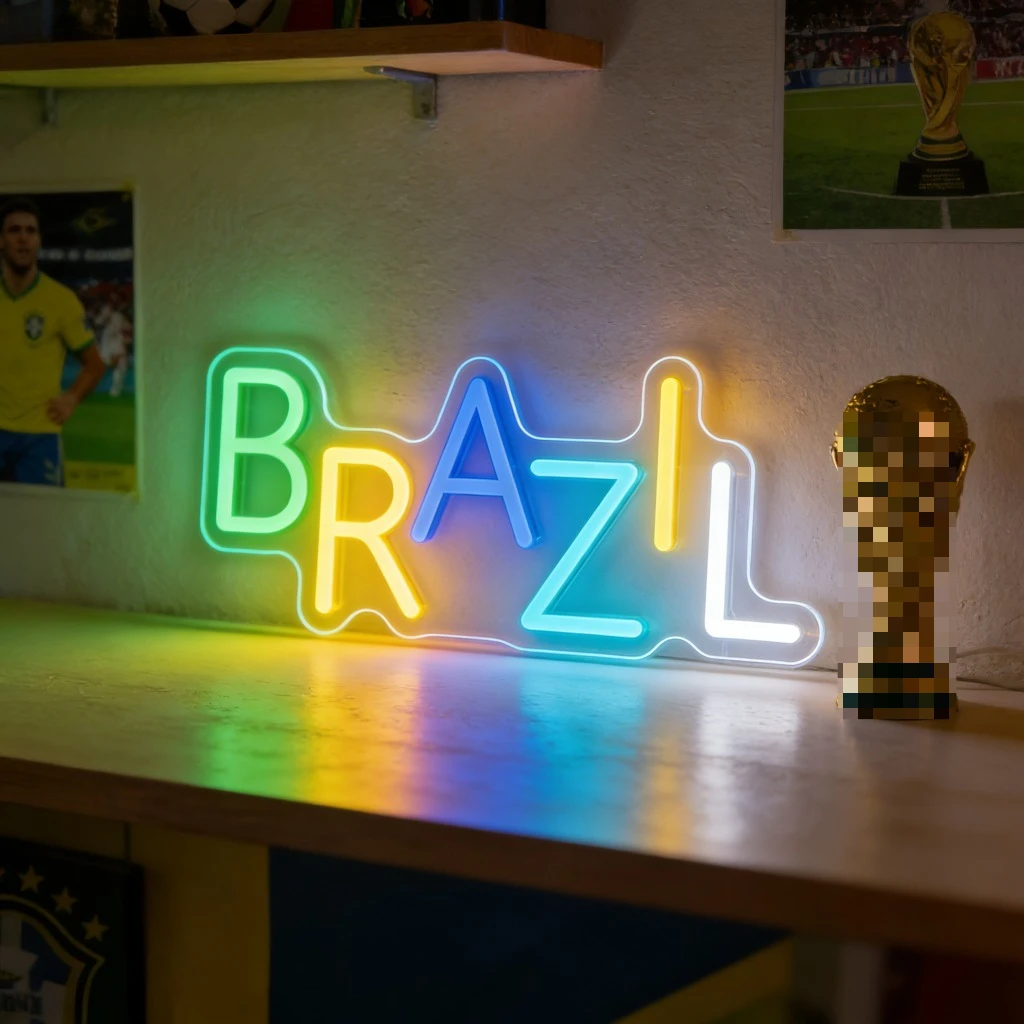 

Неоновая вывеска BRAZIL с USB-питанием, регулируемая светодиодная неоновая лампа для футбольной комнаты, спальни, бара, гостиной, мужской комнаты, декора стен для вечеринок