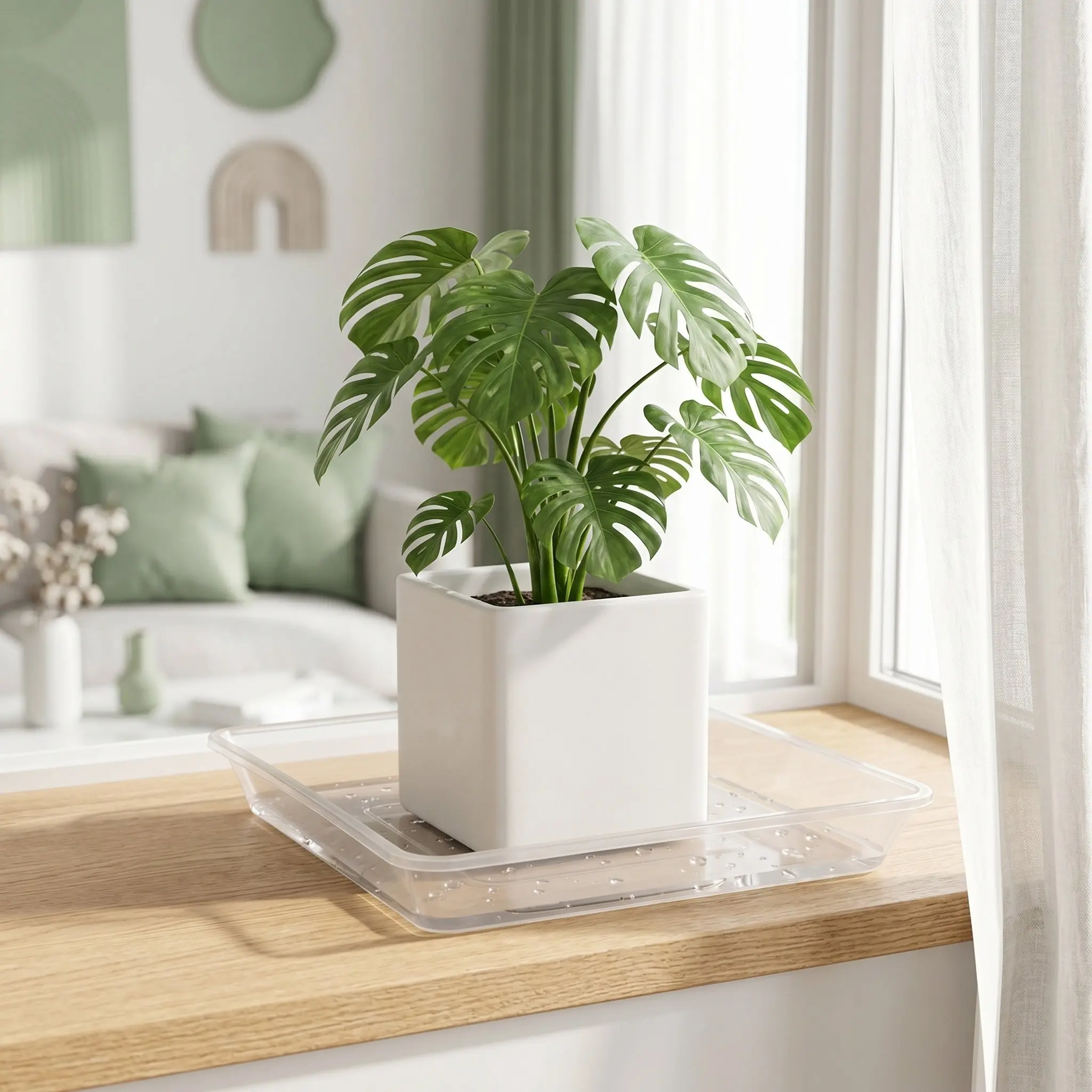 4Pcs Square Clear Plant Saucer Thickened PP Plastic Plant Water Tray for Indoor Outdoor Flower Pot Drip Catcher