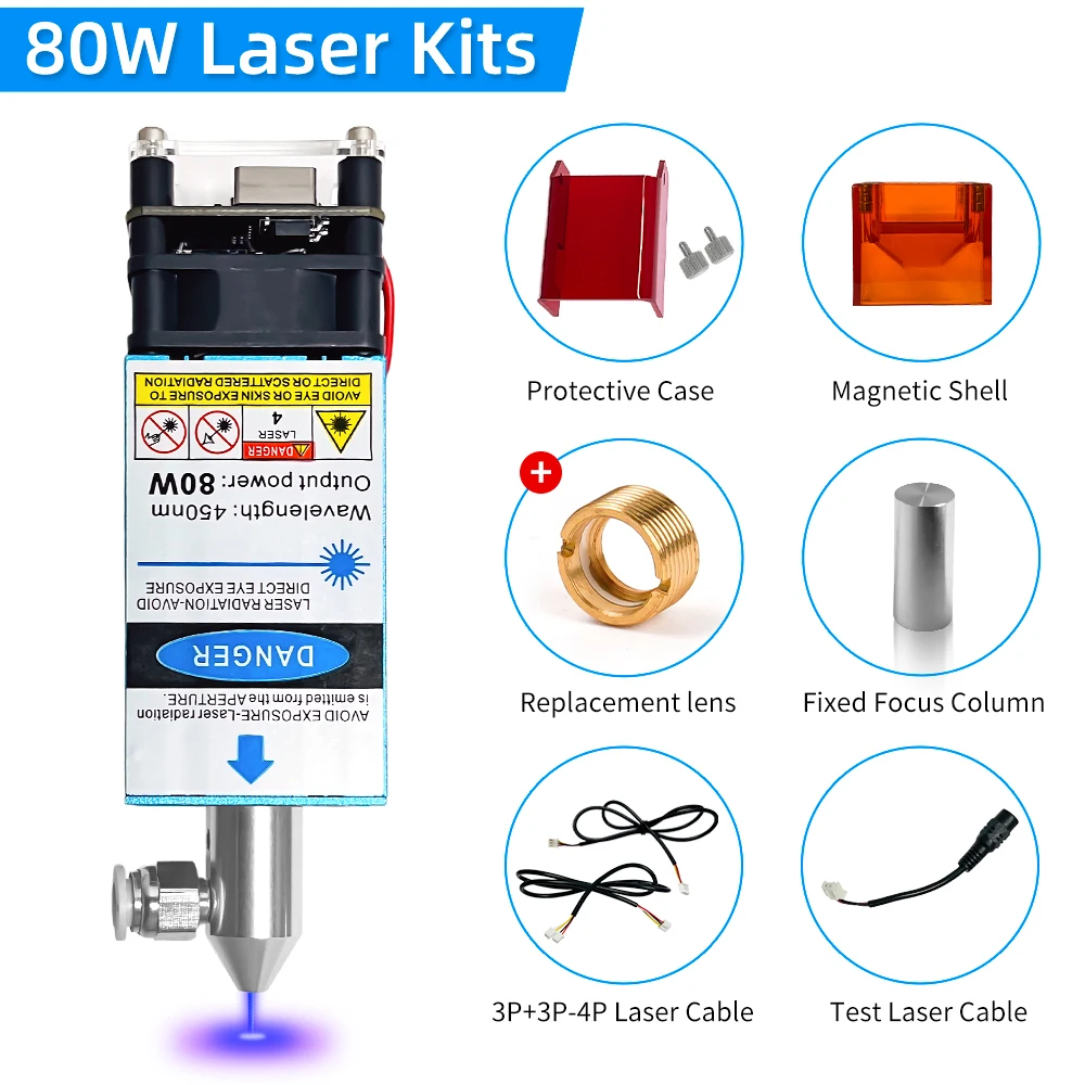 40 W 80 W Lasermodul, optische Leistung, 10 W FAC-Linse, Luftunterstützung und Laserschild, Dioden-CNC-Fräser und Lasergravurmaschine