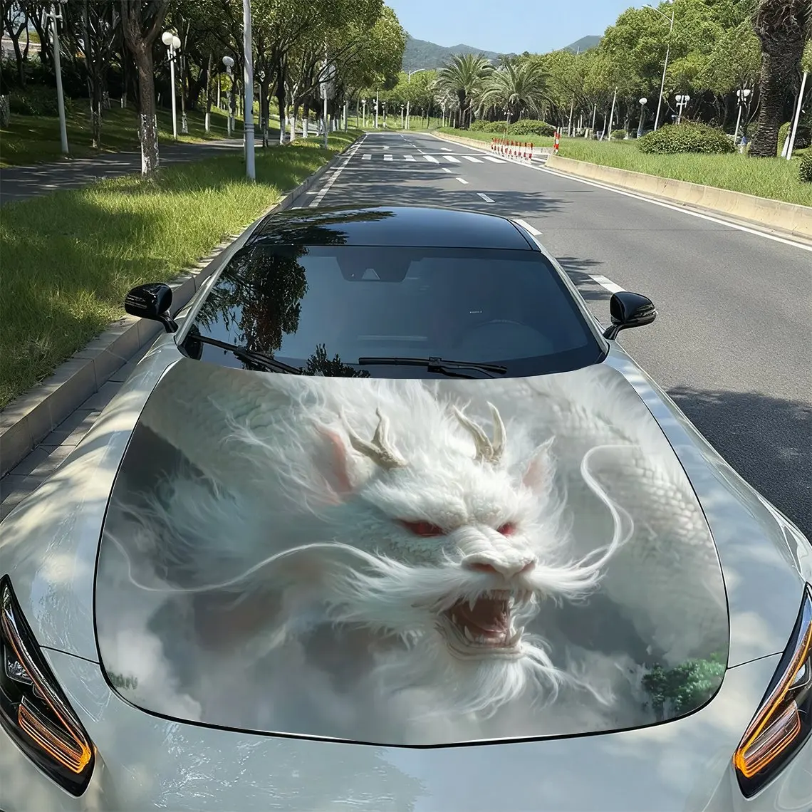 

White Dragon Car Hood Sticker-UV Resistant And Waterproof Decoration,stylish Design,easy To Stick/remove,durable And Glossy Surf