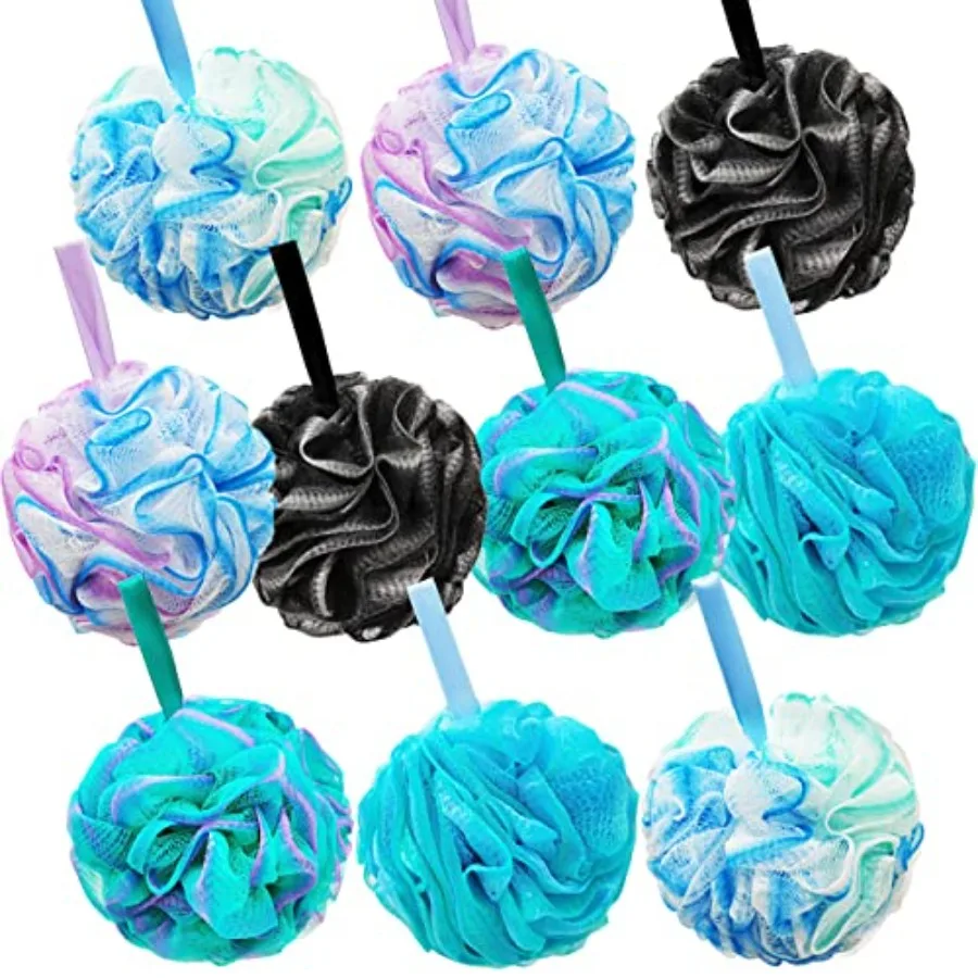 

10 Pcs Shower Loofahs, Bath Shower Loofah Sponge, Exfoliating Shower Pouf Balls for Women, Men, Body Wash Bathroom, Exfoliate w