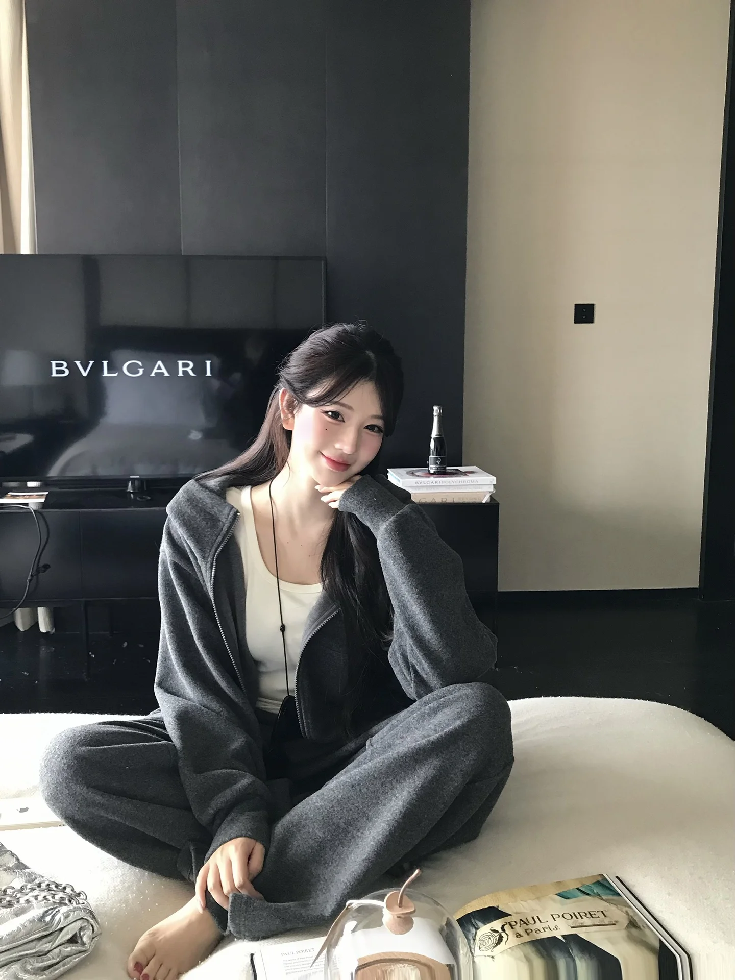 

Fbblimit mat Loose 3D Hat Sweatirt Slim Wide Leg Casual Pants Set Long Sve Zipper Closure Winter Faion Ensemble