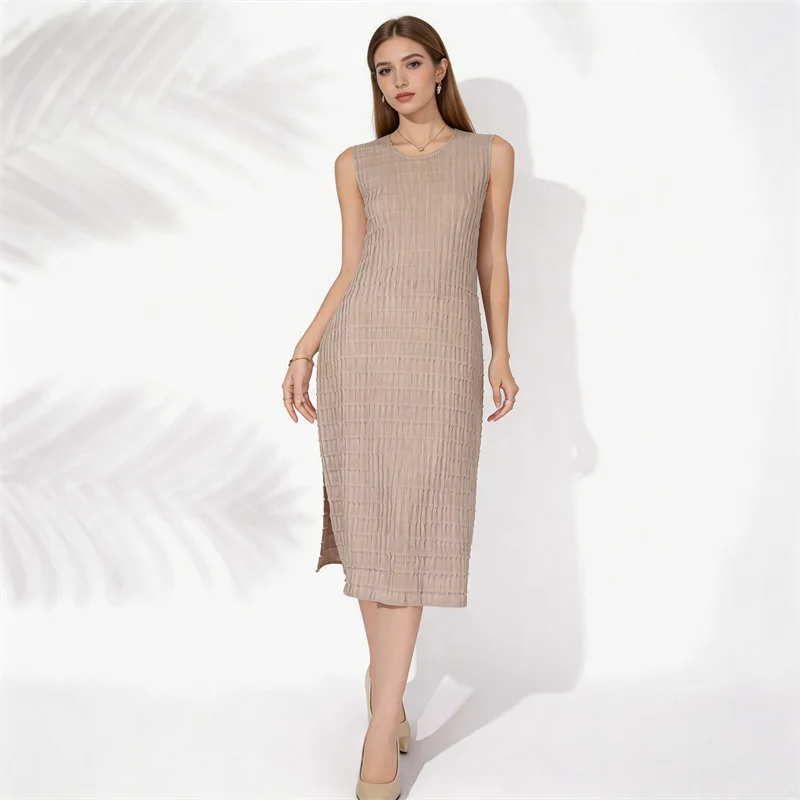 

Miyake Pleated Women's Casual Dress 2026 Summer New Loose Slimming Commuting Temperament Mid-length Tank Top