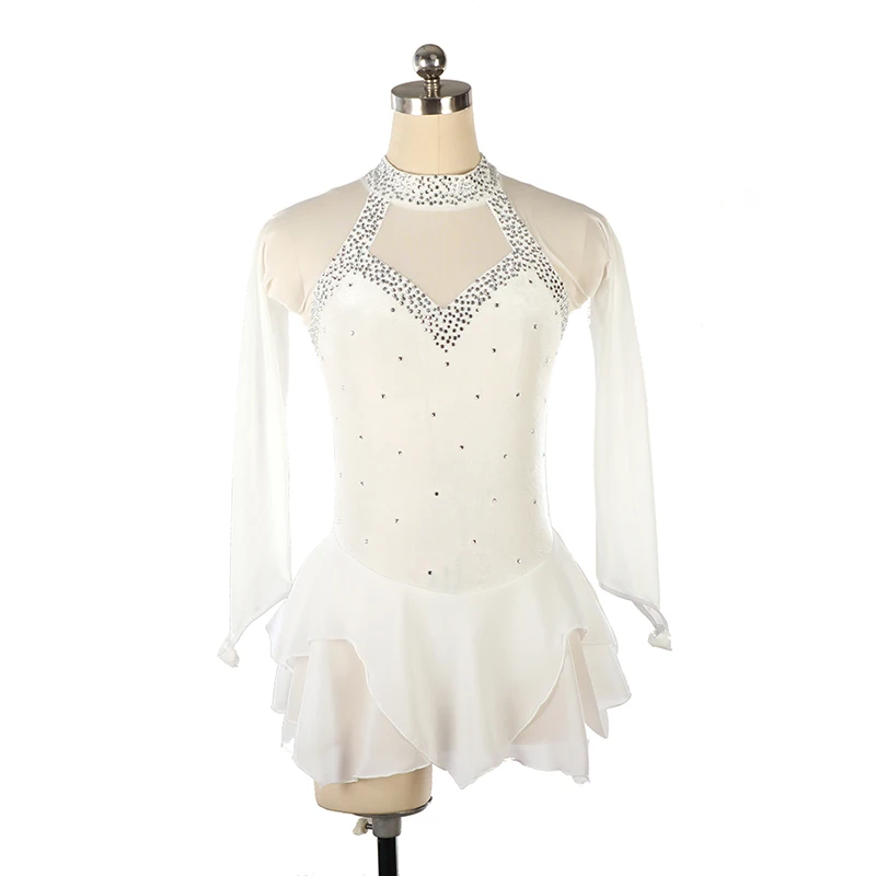 Nasinaya Figure Skating Dress Custom Competition Girl Black Long Sleeve Velvet Rhinestone Gymnastics Suit view 5