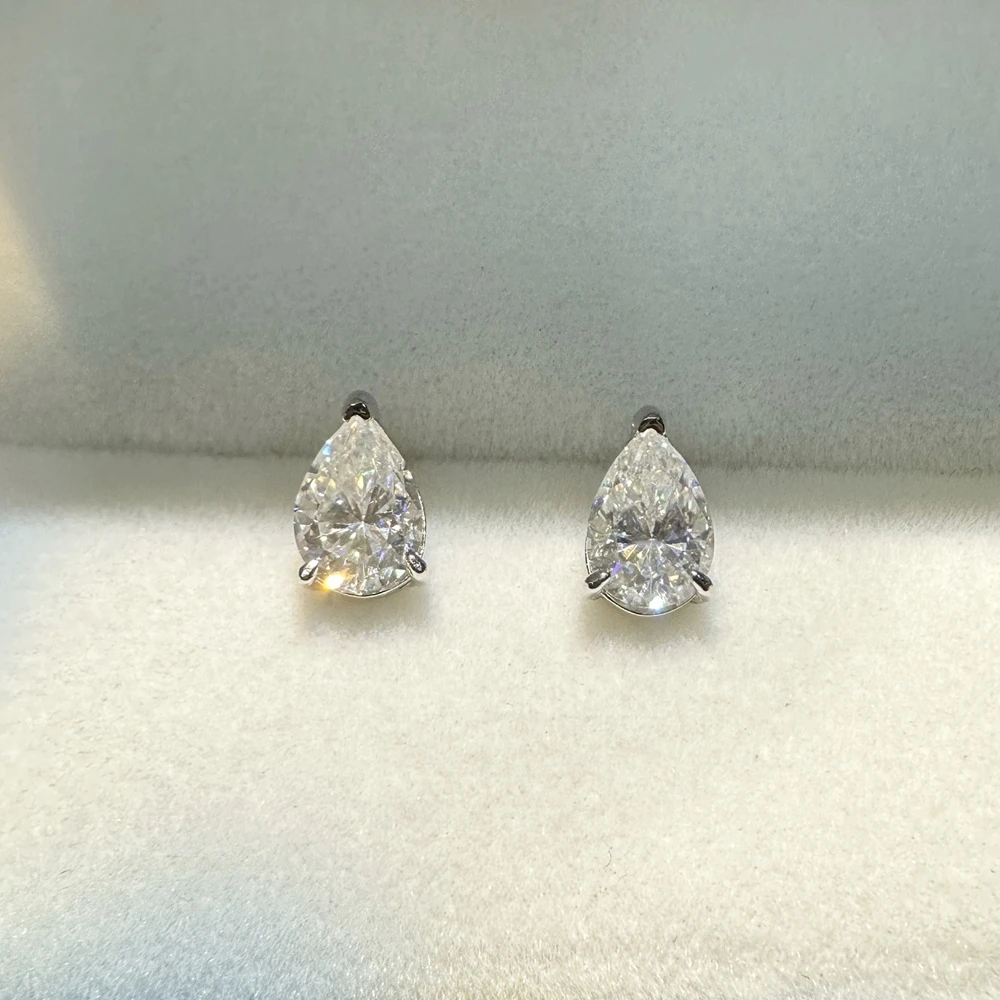 Wong Rain Classic 925 Sterling Silver VVS1 3EX D Color Pear Cut 5*7MM Real Moissanite Diamonds Simple Ear Studs Earrings Jewelry