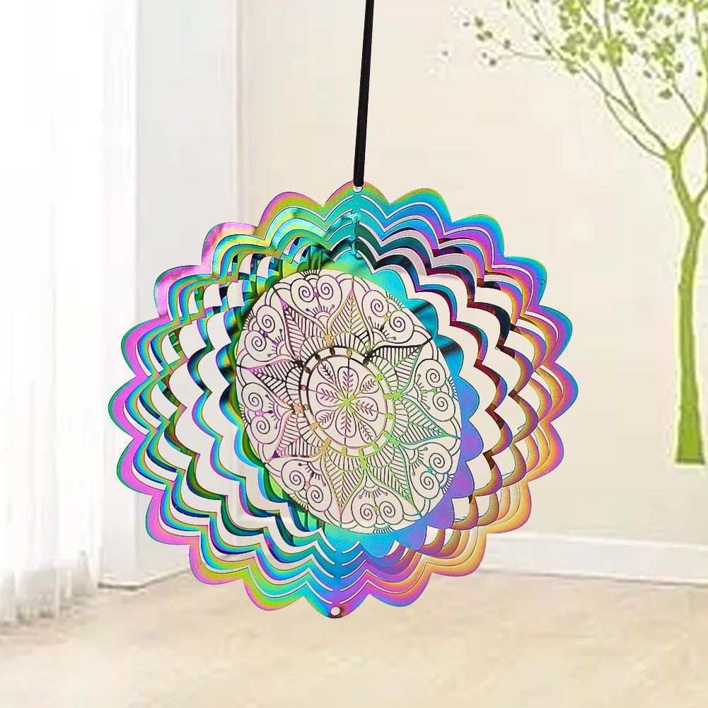 Spinner de viento colgante con Mandala de Color degradado, efecto Visual 3D, reflejo de espejo de acero inoxidable, decoración de jardín al aire