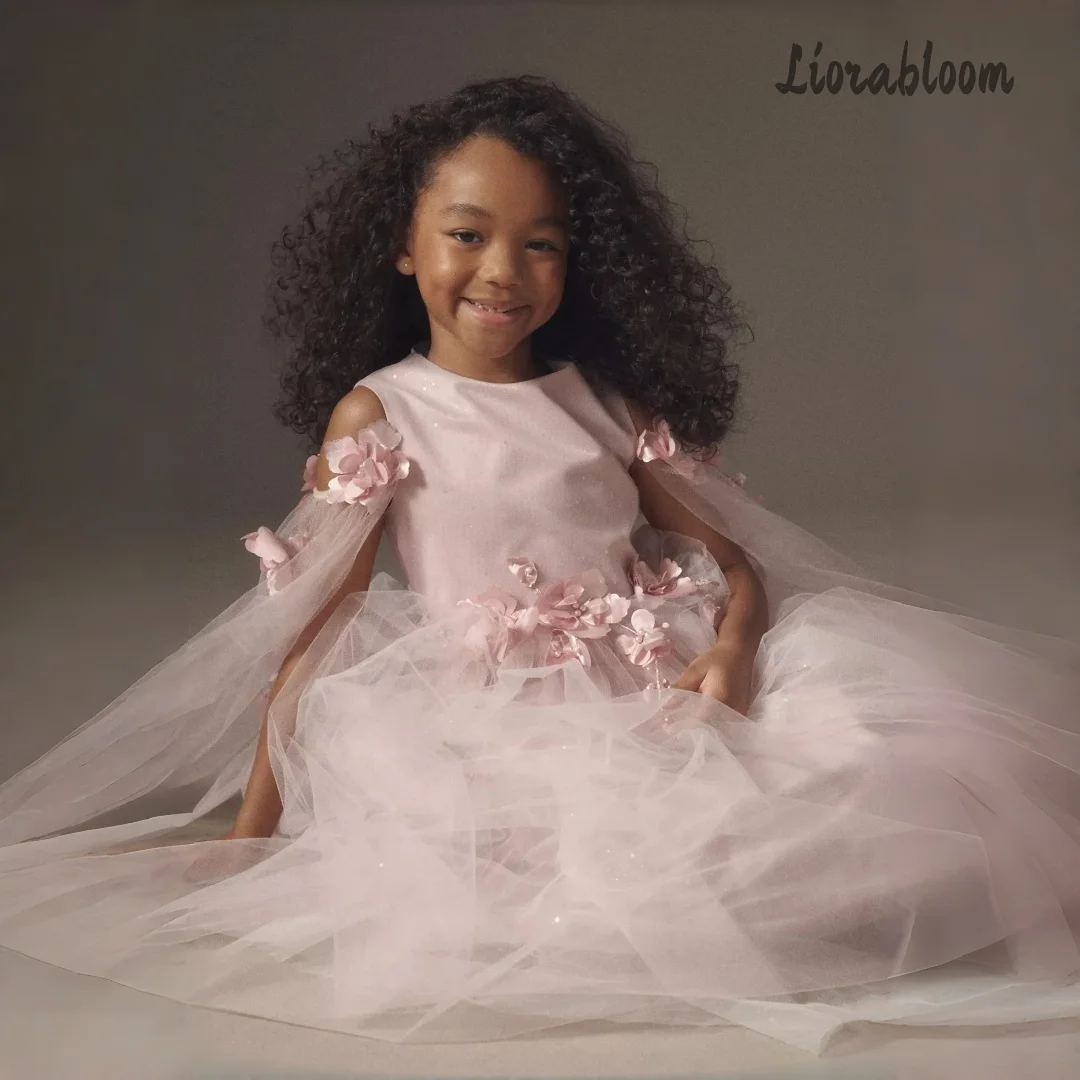 

Girls' Elegant Pink Formal Dress Wedding Flower Girl Attire Tulle Flower Girl Gown Multi layered Voluminous Evening Gown