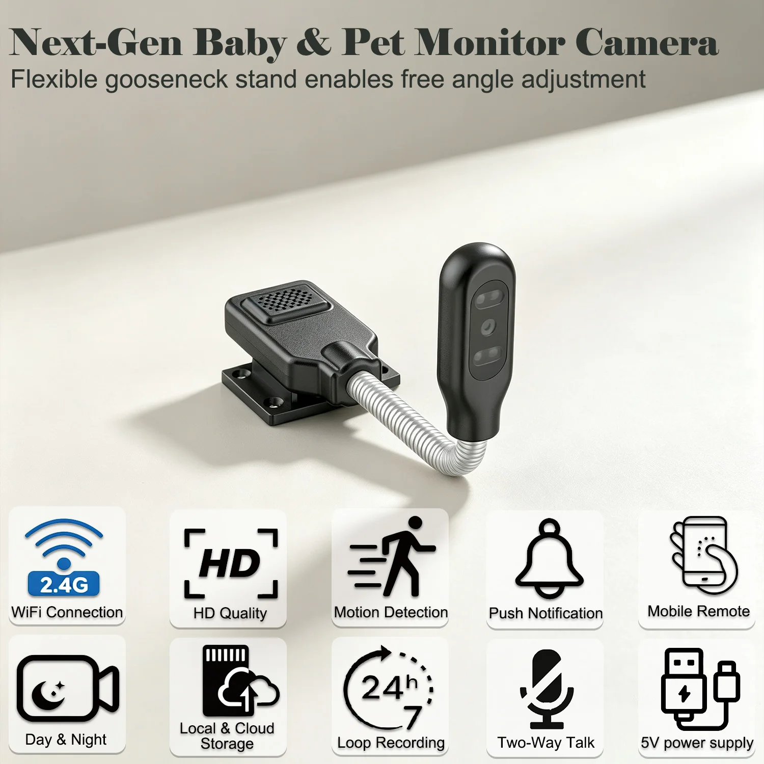 Mini WiFi Security Camera Flexible Gooseneck Motion Detection Local Cloud Storage Surveillance 720P Cam for Home Car