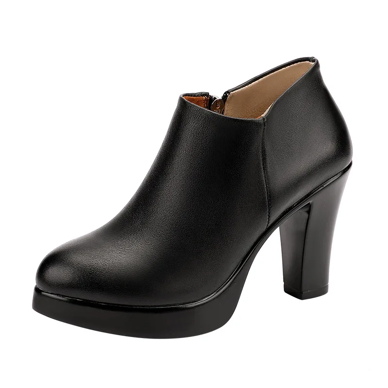 high quality leather shoe for women 8cm 10cm high heel platform point toe 32 33 43 elegant fashion work autumn winter shoe black