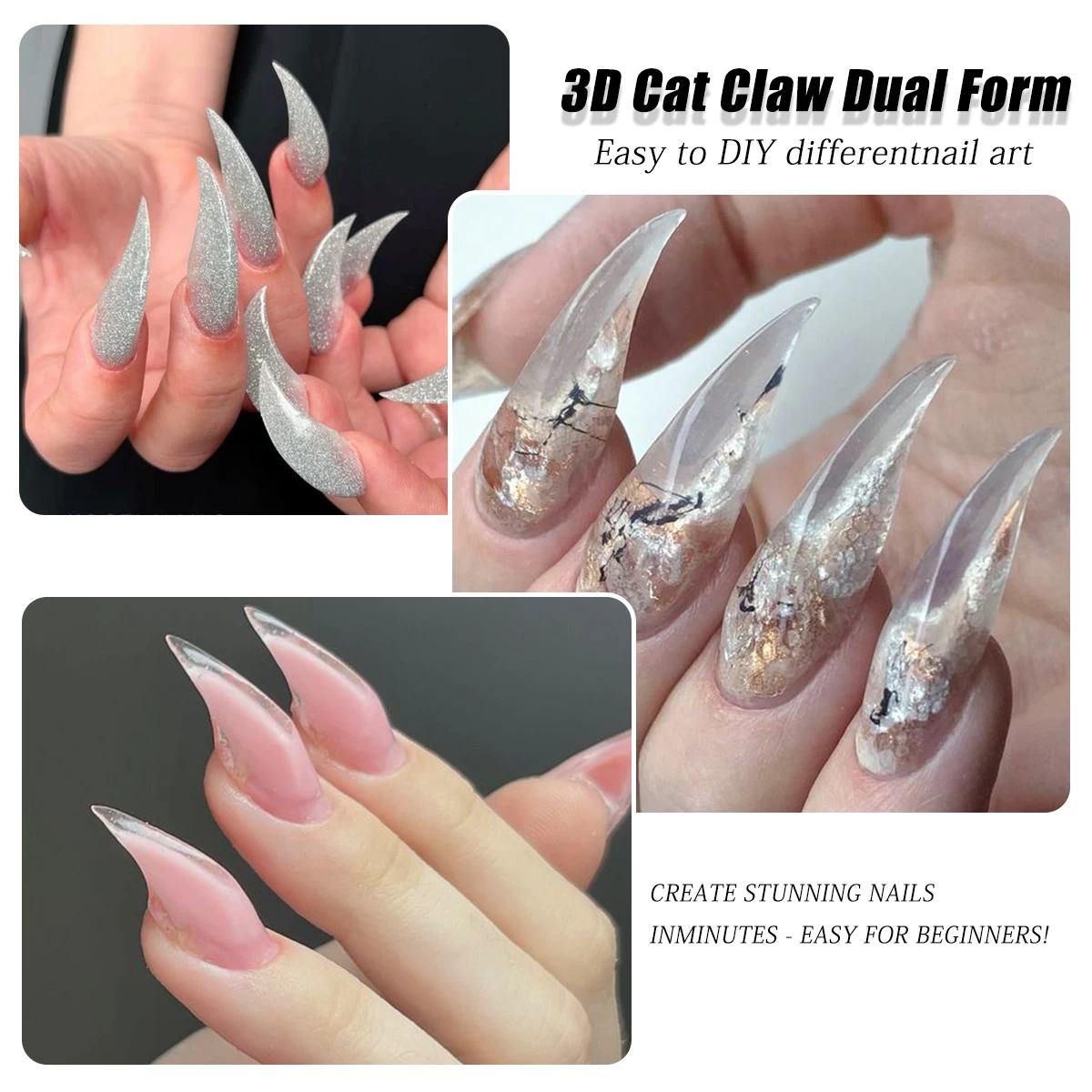 Nagel-Dualformen für Poly-Gel-Verlängerung, 3D-Klauen-Nagelform, Katzenklauen-Hawk-Curve, wiederverwendbare, vollflächige Nagelform, 140 Stück, 14 – Detail 8