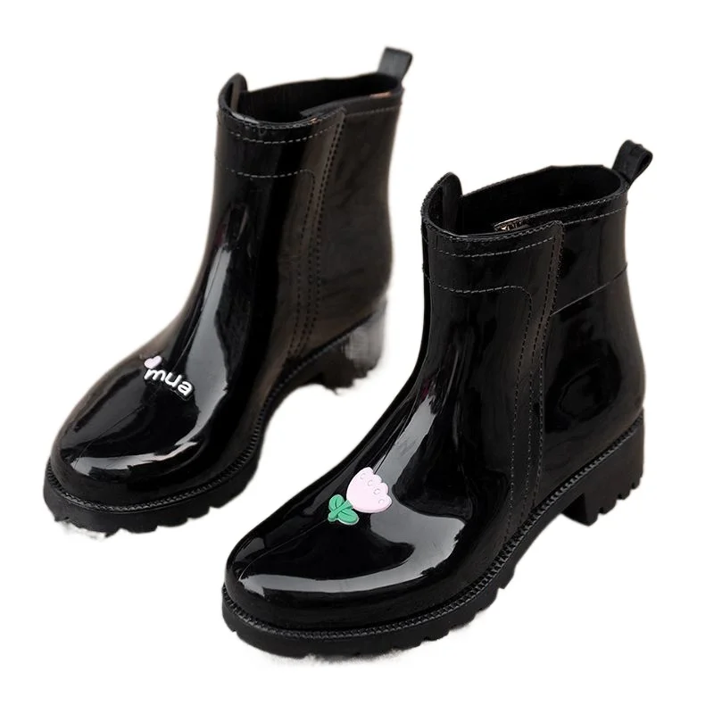 

New Women Fashion PVC Ankle Rain Boots Waterproof Female Slip-on Rainboots Water Shoes Wellies Non-slip Outdoor Garden Shoes