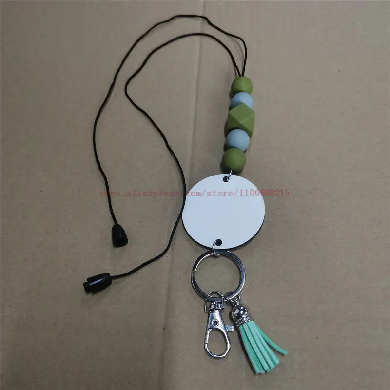 sublimation blank silicone bead Lanyard item with white mdf hot transfer blank material 20pcs/lot