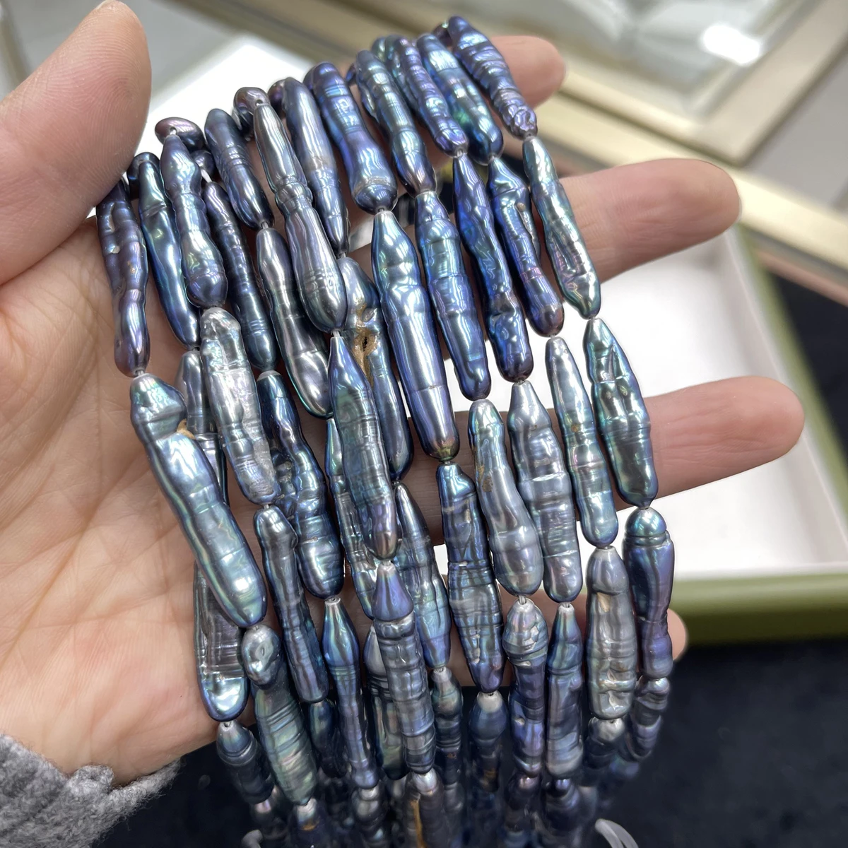 Natural Freshwater Pearl Blue-Purple Toothpick Beads Baroque Jewelry Making DIY Necklace Earrings Bracelet Accessory 6x25-7x30mm