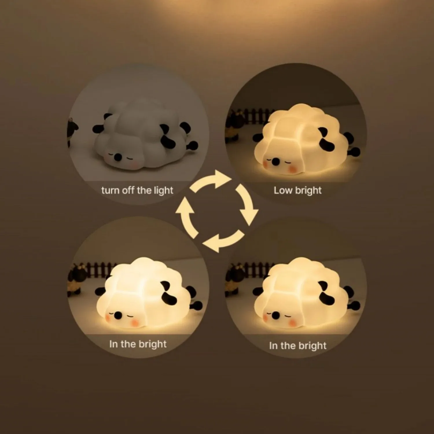 Cute Silicone Sheep Night Lights, Lâmpada de quarto para decoração de quarto infantil, Timing recarregável, Escurecimento do sono, Desenhos animados