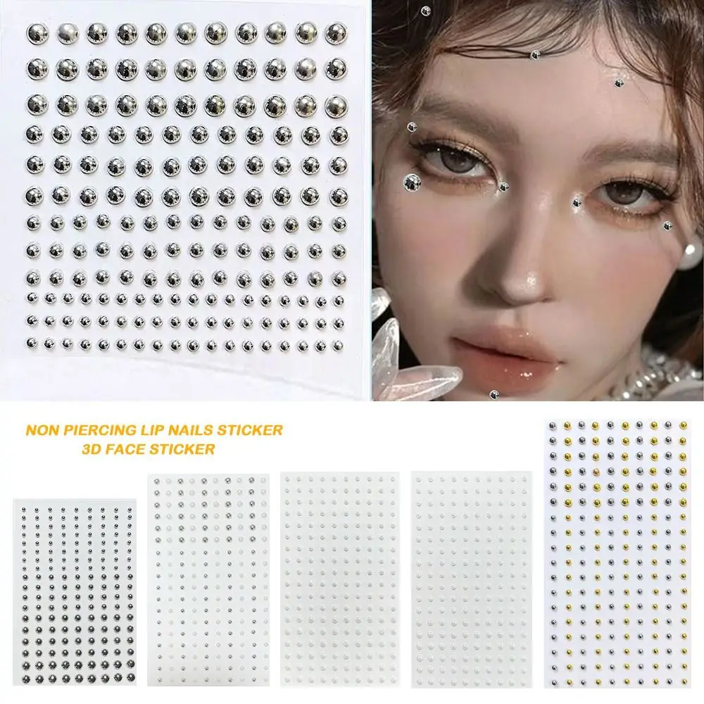 Reusable Non Piercing Lip Nails Sticker Acrylic Diamond Rhinestones Self-adhesive Jewelry 5D Colorful Eyebrow Ring