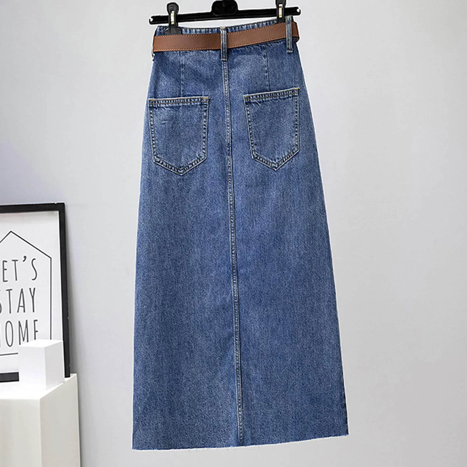 

2024 New Women's Temperament High Waist Skinny Jean Skirt Fashion Versatile Hem High Split Package Hip Straight Denim Skirts