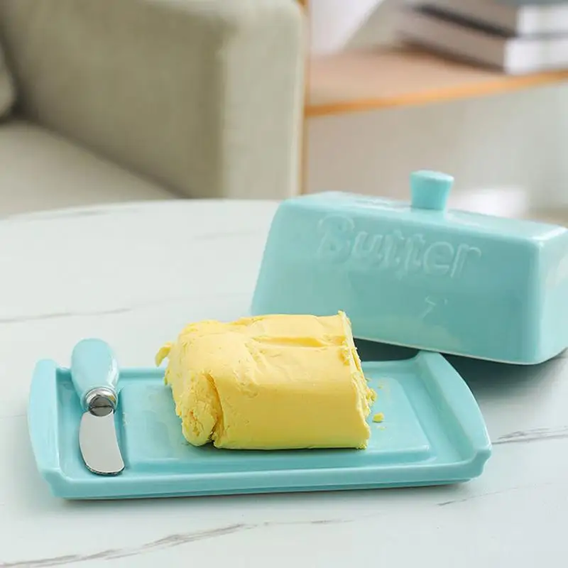 Ceramic Butter Dish With Cover Cheese Trays Butter Box Set With Knife Butter Bread Cheese Storage Plate Kitchen Accessories