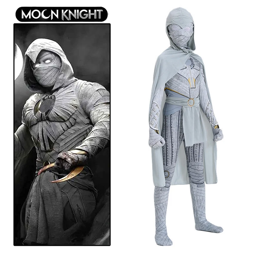 

Moon Knight Marc Spector Costumes for Kids Cloak One Piece Cosplay Anime Jumpsuit Halloween Carnival Zentai Boy Clothes Catsuit