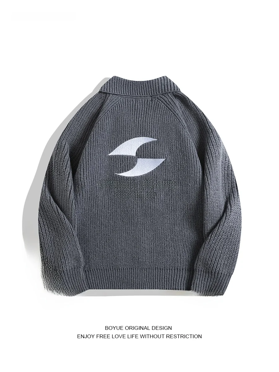 

Boyue American Retro Letter Embroidery Knitted Jaet ex Simple Heavy Ins Matched Sweater Open Cardigan Casual Sle Wint...