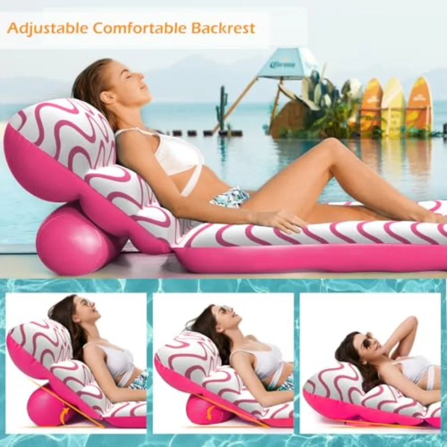 Inflatable Pool Float Adult - Ultra-Comfort Soft Fabric Pool Floaties Lounge Floats Floating Chair Raft with Adjustable Backres
