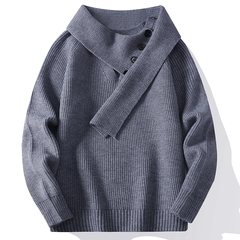 Winter/Autumn Trendy Scarf V-neck Men's Knitted Sweater 2025 High Street Korean Style Fashion Youth Hoodies