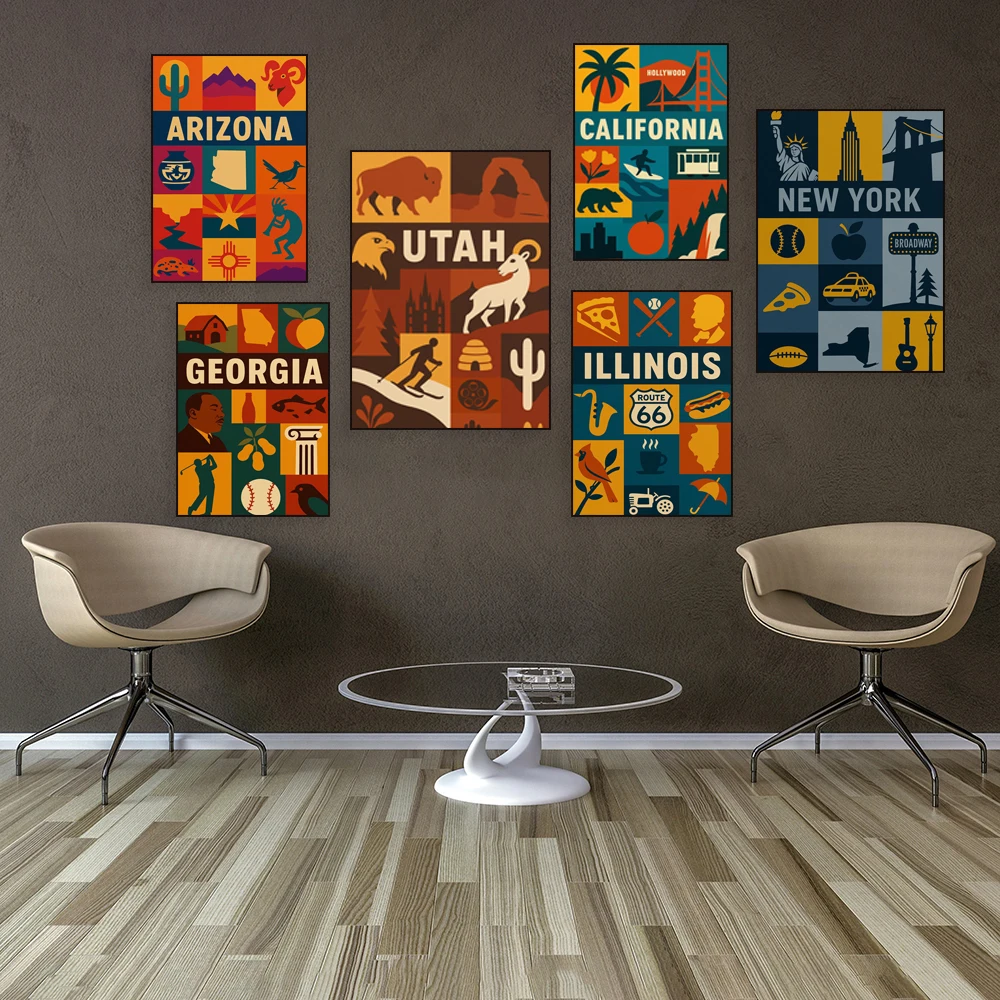 Utah, Florida, Texas, Arizona, Biltmore Estate and Cape Hatteras, Chicago, Route 66, New York City, Liberty Bell, travel posters