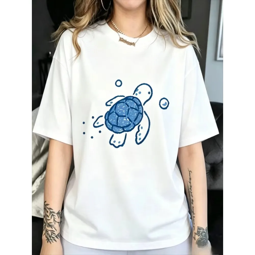 2026 Women Sea Turtle T Shirts Cute Animal Graphic Tee Retro Aesthetic Harajuku Streetwear Top Casual Unisex Short Sleeve Tshirt